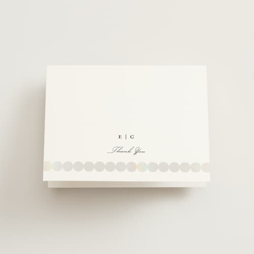 This is a silk wedding thank you cards with foil pressed by mo kelley called pearls printing on strathmore in standard