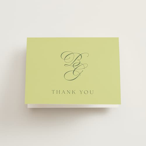 This is a chartreuse wedding thank you cards with standard by Everett Paper Goods called carlyle printing on strathmore in standard
