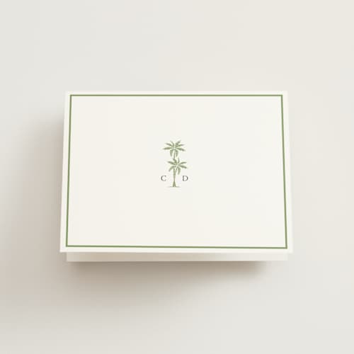 This is a leaf wedding thank you cards with standard by Olivia Raufman called palm monogram printing on strathmore in standard