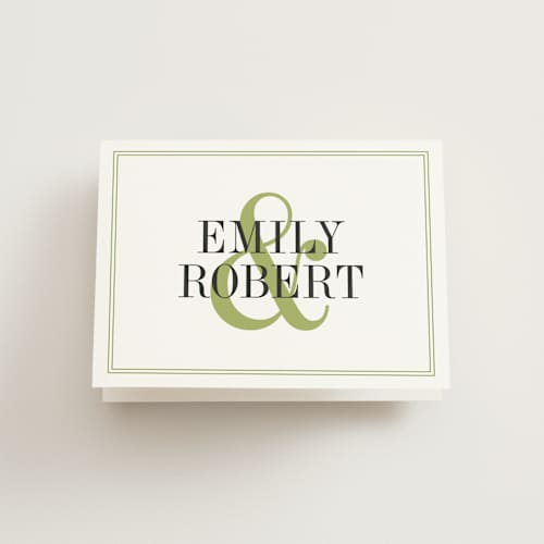 This is a moss wedding thank you cards with standard by Ariel Rutland called wed in type printing on strathmore in standard