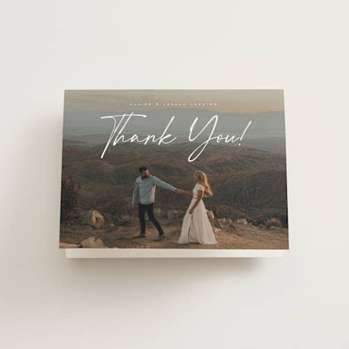 This is a chiffon wedding thank you cards with standard by Orasie called full photo printing on strathmore in standard
