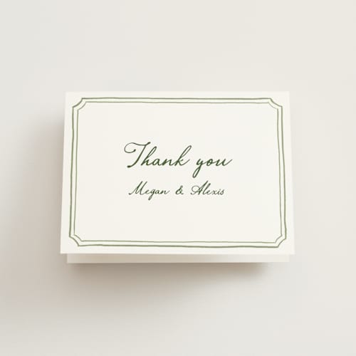 This is a moss wedding thank you cards with standard by Cass Loh called handwritten printing on strathmore in standard
