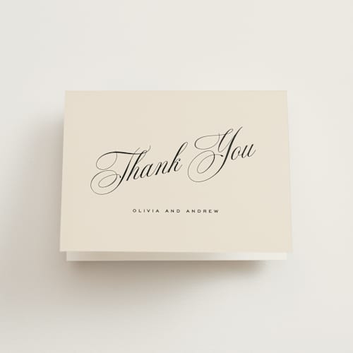 This is a almond wedding thank you cards with standard by Eric Clegg called modern romance printing on strathmore in standard