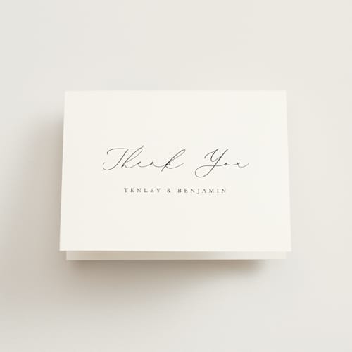 This is a cotton wedding thank you cards with standard by Jennifer Postorino called gentle whisper printing on strathmore in standard