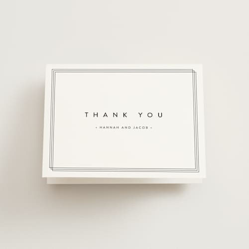 This is a blanc wedding thank you cards with standard by Stacey Meacham called elegantly framed printing on strathmore in standard