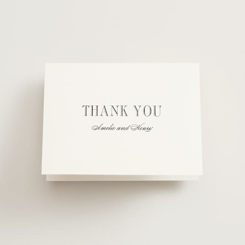 This is a tuxedo wedding thank you cards with standard by Megan Davis called hepburn printing on strathmore in standard