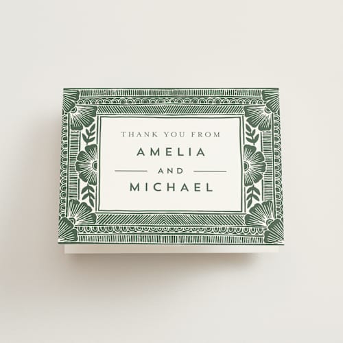 This is a fern wedding thank you cards with standard by Katharine Watson called block print frame printing on strathmore in standard
