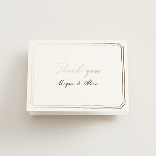 This is a wine wedding thank you cards with foil pressed by Cass Loh called handwritten printing on strathmore in standard