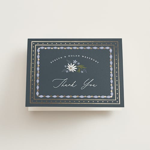 This is a periwinkle wedding thank you cards with foil pressed by Erin German called sadie printing on strathmore in standard