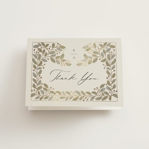 This is a fern wedding thank you cards with foil pressed by Jen Owens called vine wrap printing on strathmore in standard