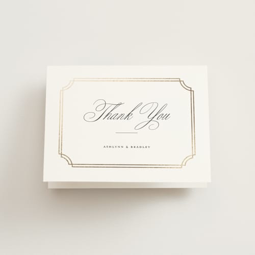 This is a porcelain wedding thank you cards with foil pressed by Sarah Brown called formally printing on strathmore in standard