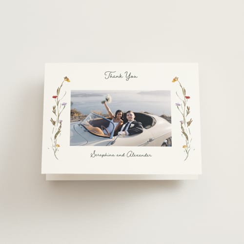 This is a garden green wedding thank you cards with foil pressed by Lucrecia Caporale called coastal bloom printing on strathmore in standard
