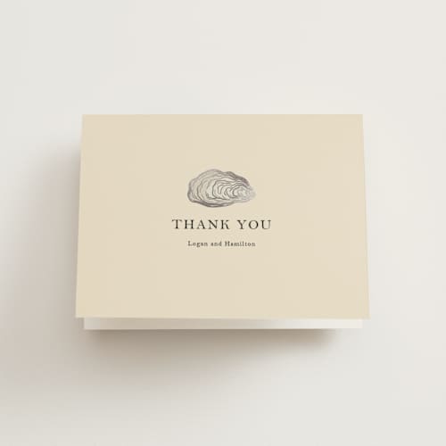 This is a sand wedding thank you cards with foil pressed by Jennifer Lew called cove printing on strathmore in standard