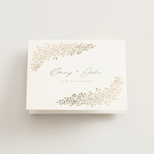 This is a leaf wedding thank you cards with foil pressed by Kristie Kern called villa printing on strathmore in standard