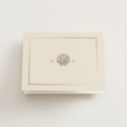 This is a champagne wedding thank you cards with foil pressed by Griffinbell Paper Co. called seaside printing on strathmore in standard