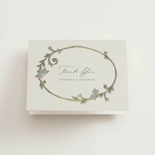This is a bluebell wedding thank you cards with foil pressed by Jen Owens called grandeur printing on strathmore in standard