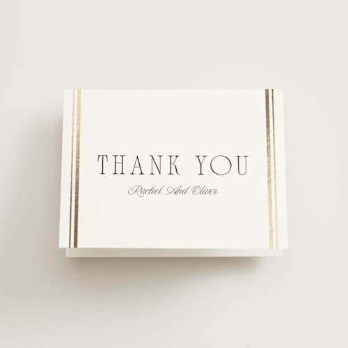 This is a pearl wedding thank you cards with foil pressed by Nicole Walsh called side stripe printing on strathmore in standard