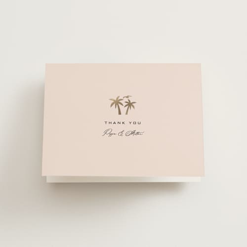 This is a blush wedding thank you cards with foil pressed by Laura Hamm called tropical getaway printing on strathmore in standard