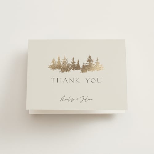 This is a fallen snow wedding thank you cards with foil pressed by Robin Ott called vista printing on strathmore in standard