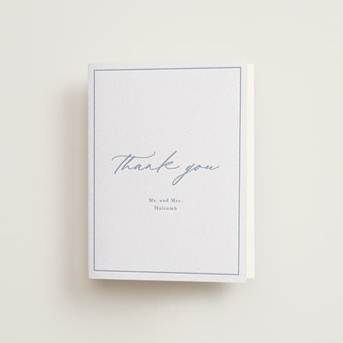 This is a pacific blue wedding thank you cards with letterpress by Stacey Meacham called modern air printing on coventry320 in standard