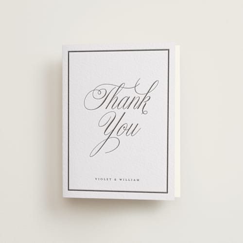 This is a soft black wedding thank you cards with letterpress by mo kelley called the day printing on coventry320 in standard