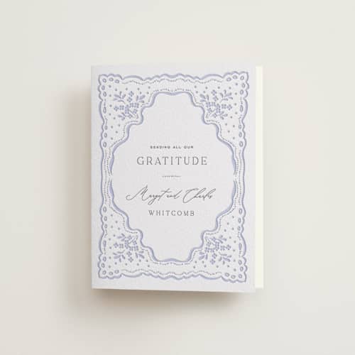 This is a graphite | vista wedding thank you cards with letterpress by Erin L. Wilson called margot printing on coventry320 in standard
