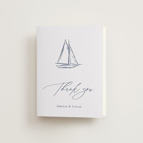 This is a lapis wedding thank you cards with letterpress by Jelena Vuletic called mariner printing on coventry320 in standard