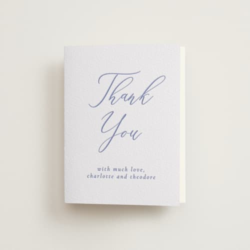 This is a bluebell wedding thank you cards with letterpress by Jen Movitz called simple type printing on coventry320 in standard
