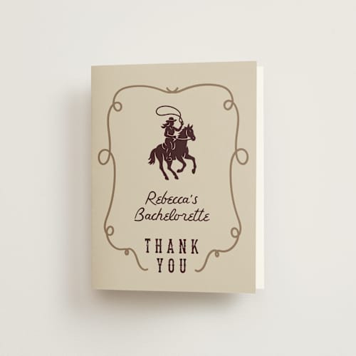 This is a champagne wedding thank you cards with standard by Sherley Ferreira called giddy up, y'all! printing on strathmore in standard
