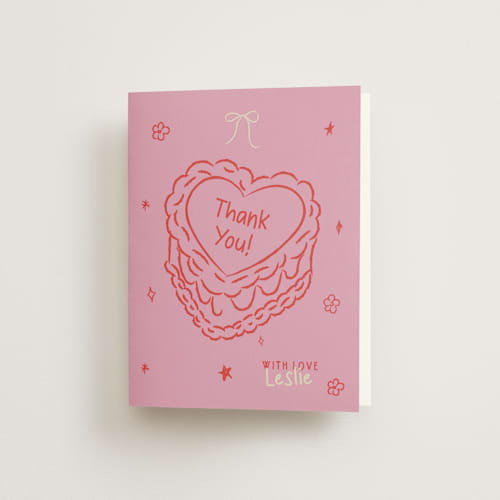 This is a pretty in pink wedding thank you cards with standard by Helena Vitto called dancing queen printing on strathmore in standard
