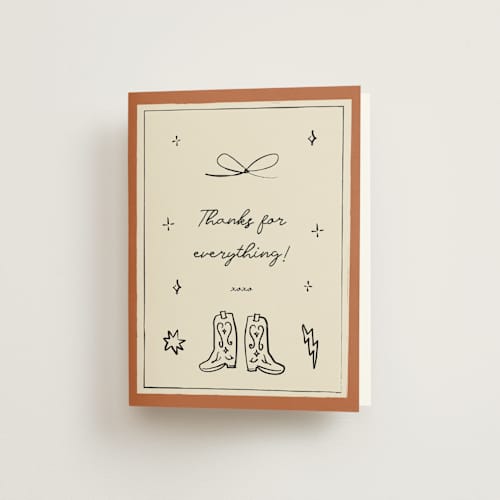 This is a rust wedding thank you cards with standard by Ani Somi called el ranchero printing on strathmore in standard