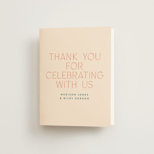 This is a peaches wedding thank you cards with standard by Owl and Toad called just type printing on strathmore in standard