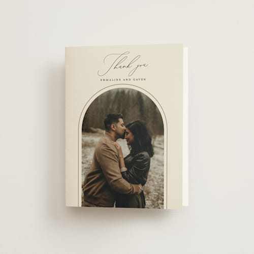 This is a champagne wedding thank you cards with standard by Nicoletta Savod called golden ring printing on strathmore in standard