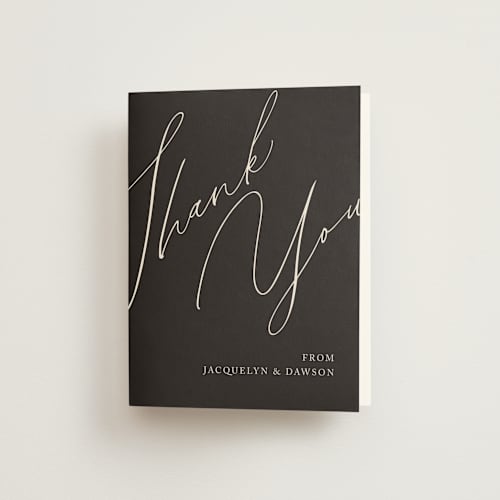 This is a cognac wedding thank you cards with standard by Christie Garcia called sparkled toast printing on strathmore in standard