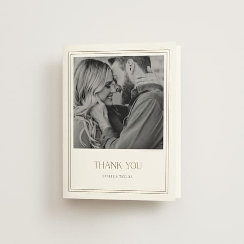 This is a chiffon wedding thank you cards with standard by Cass Loh called gilded frame printing on strathmore in standard