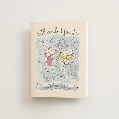 This is a champagne wedding thank you cards with standard by Paper Sun Studio called shindig printing on strathmore in standard