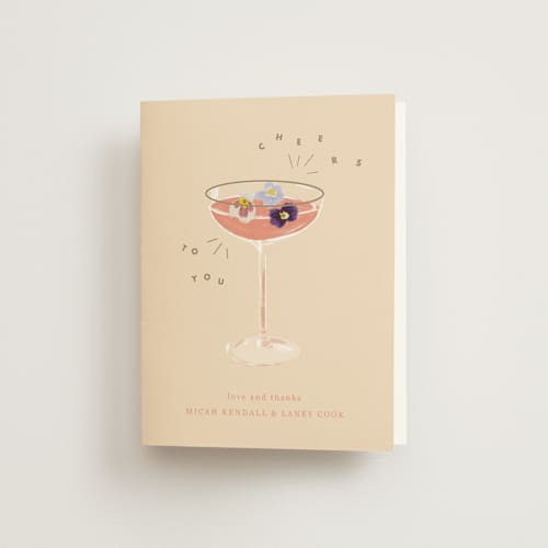 This is a champagne wedding thank you cards with standard by Baumbirdy called flower cheers printing on strathmore in standard