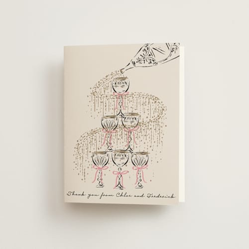This is a petal wedding thank you cards with standard by Jackie Crawford called sparkling champagne tower printing on strathmore in standard
