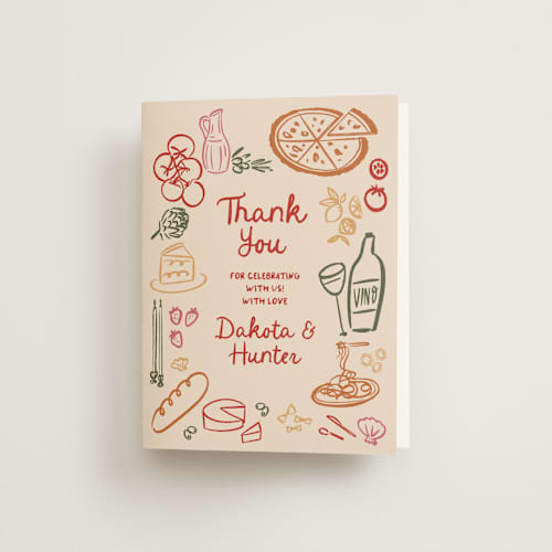 This is a cabernet wedding thank you cards with standard by Jenna Holcomb called that's amore. printing on strathmore in standard