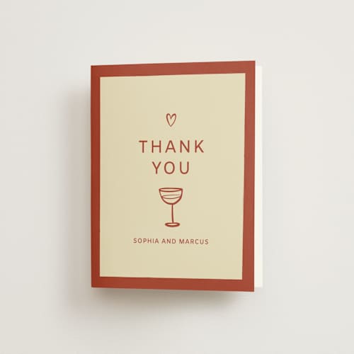 This is a rust wedding thank you cards with standard by Ani Somi called bottles of love printing on strathmore in standard