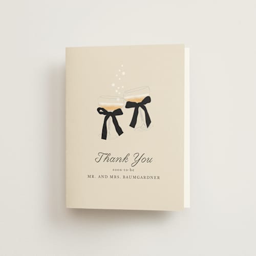 This is a sand wedding thank you cards with standard by Baumbirdy called cheers printing on strathmore in standard