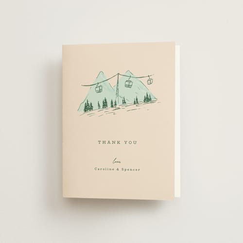 This is a alpine wedding thank you cards with standard by Vera Lim called apres yes printing on strathmore in standard
