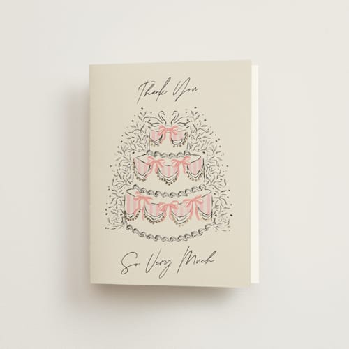 This is a peony wedding thank you cards with foil pressed by Jackie Crawford called sparkling wedding cake printing on strathmore in standard