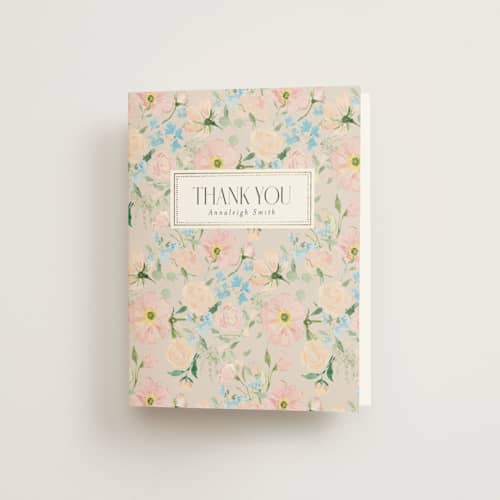 This is a bisque wedding thank you cards with foil pressed by Itsy Belle Studio called fiona printing on strathmore in standard