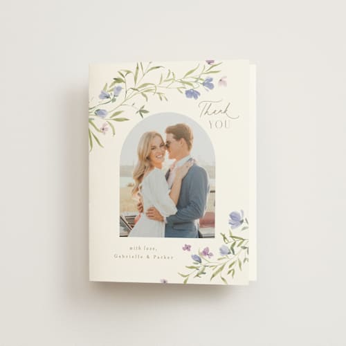 This is a wisteria bridal shower thank you cards with standard by Everett Paper Goods called sweeping meadow printing on strathmore in standard