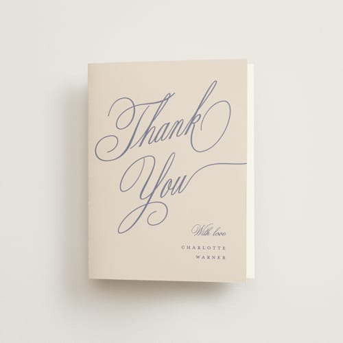 This is a luna blue bridal shower thank you cards with standard by Pixel and Hank called elegant moon printing on strathmore in standard