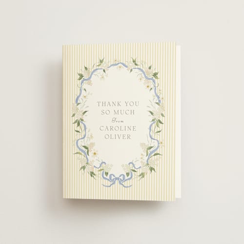 This is a lemon squeeze bridal shower thank you cards with standard by Erin L. Wilson called summer floral printing on strathmore in standard