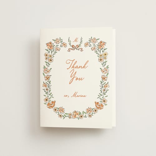 This is a hibiscus bridal shower thank you cards with standard by Creo Study called blooms printing on strathmore in standard