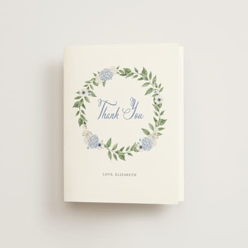 This is a periwinkle bridal shower thank you cards with standard by Design Lotus called sweethearts printing on strathmore in standard