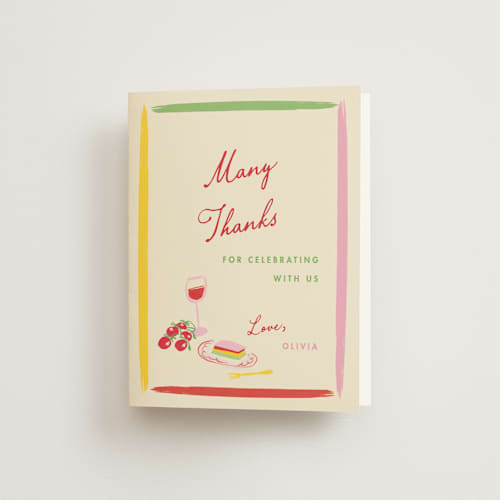 This is a rossa bridal shower thank you cards with standard by Sarah Rosenthal called bella vita printing on strathmore in standard